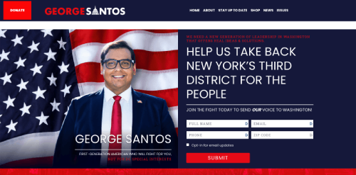Capture d&rsquo;écran tirée du site de campagne de George Santos